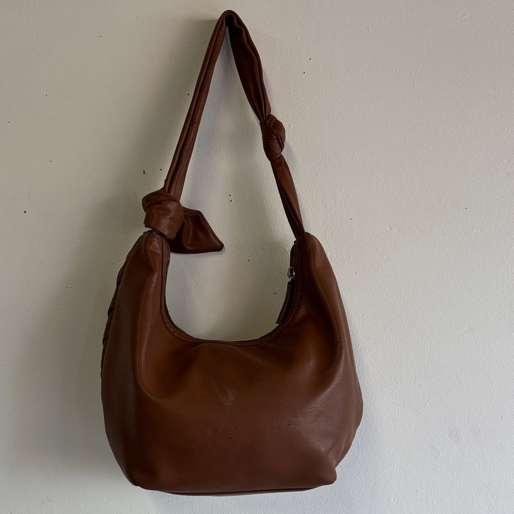 Brown Woven Vegan Leather Shoulder Bag - Picture 5 of 6